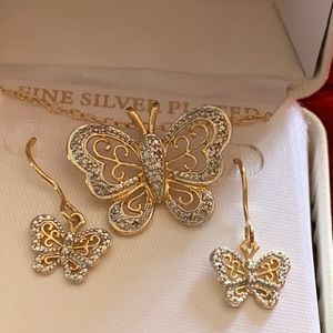 Luxury Butterfly Earring Necklace Set Diamond